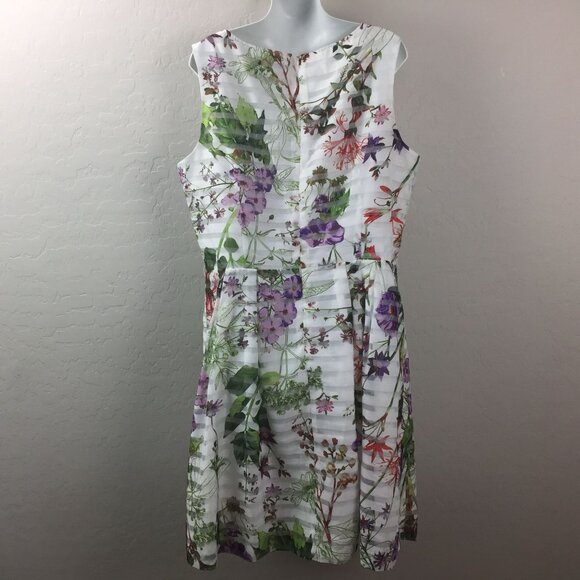JM Studio John Meyer Floral Sleeveless Banded A-Line Tea Length Dress Size 14 - Picture 5 of 8